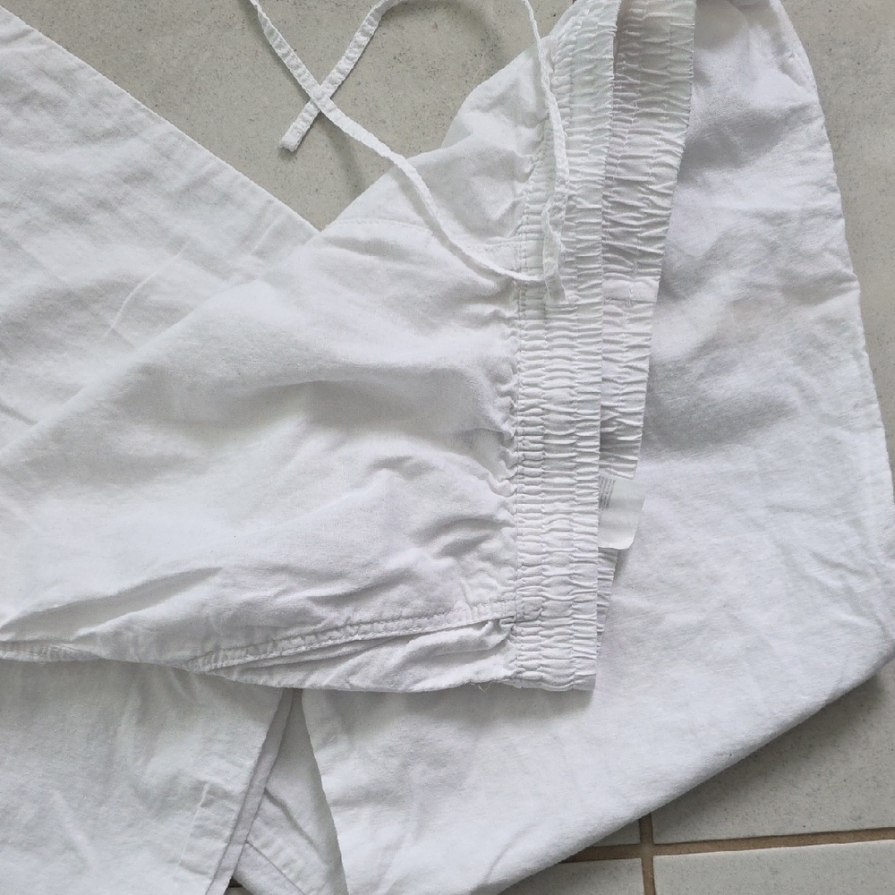 H&M Linen Blend Pants Size Medium Lightweight Neutral Casual Trousers - Picture 7 of 7